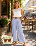 Coastal Stripe Wide Leg Pants - Blue