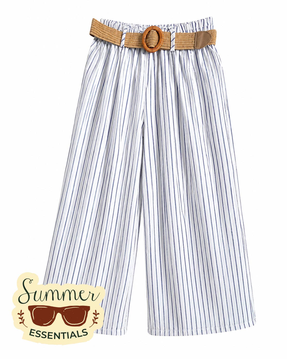 Coastal Stripe Wide Leg Pants - Blue