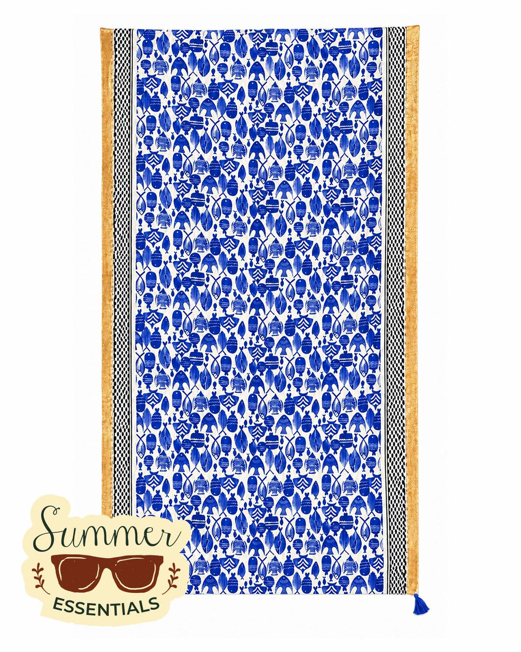 Fish & Floral Cotton Sarong – Blue