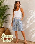 Vintage Bloom Relaxed Shorts – Pastel Blue