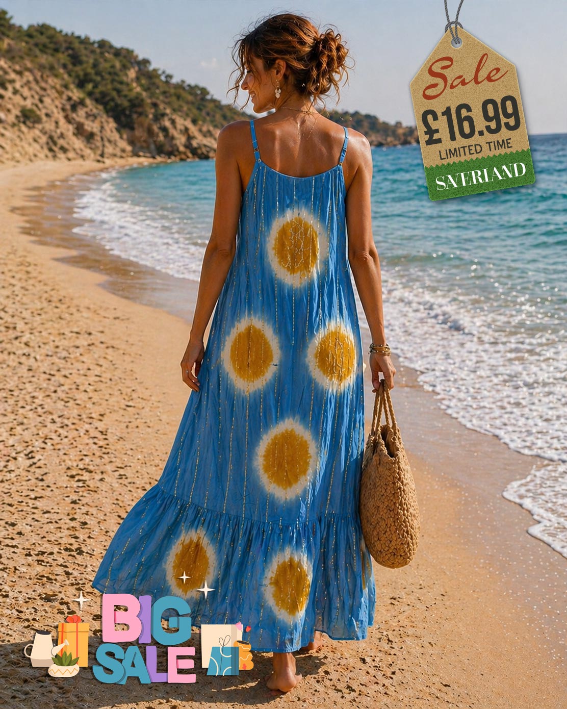 Blue Tie-Dye Sunburst Maxi Dress
