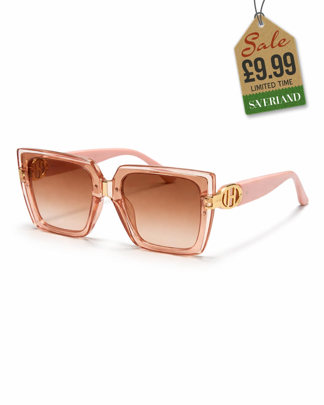 Blush Pink Oversized Square Sunglasses Gold Accent