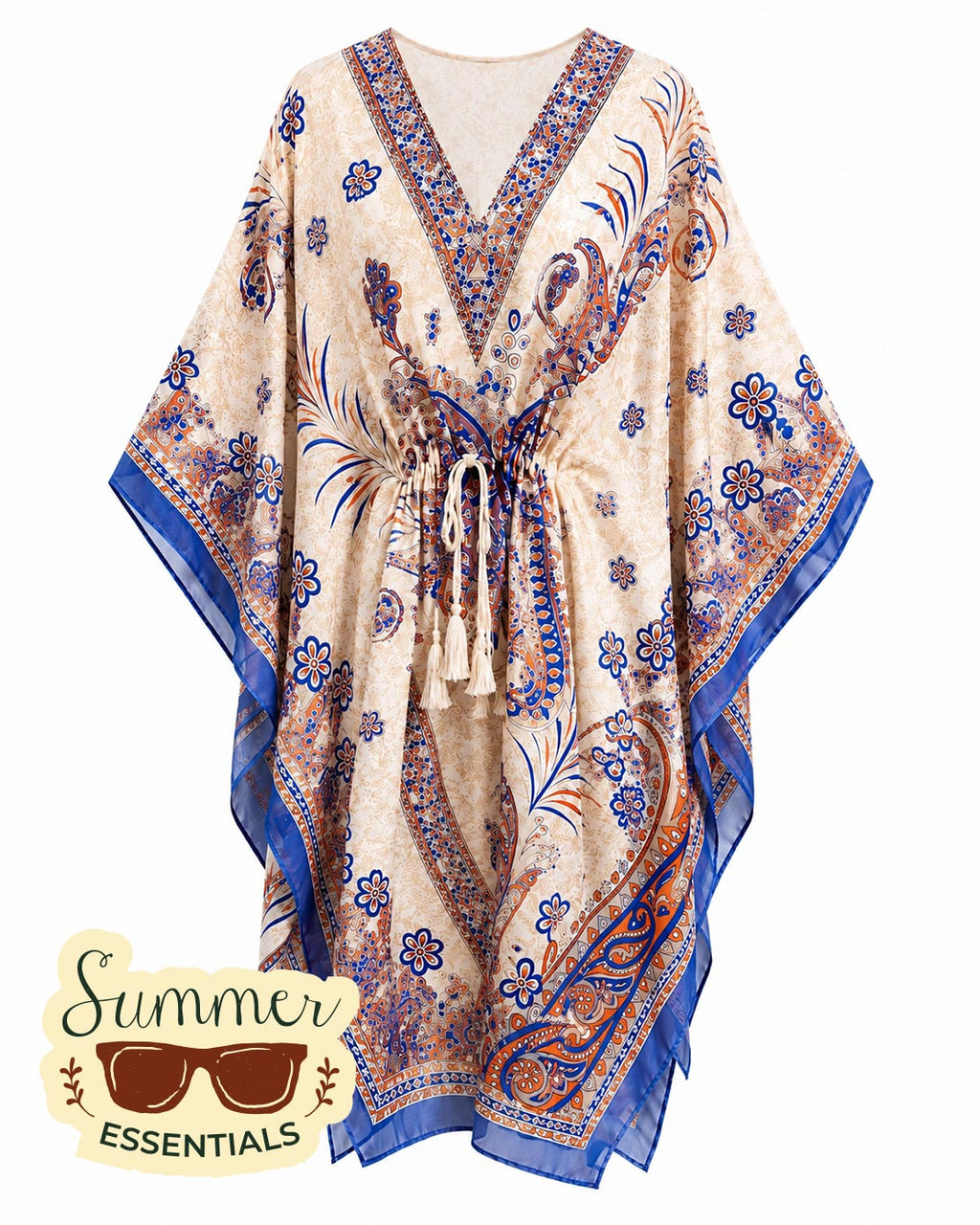 Bohemian Bloom Kaftan Dress – Blue
