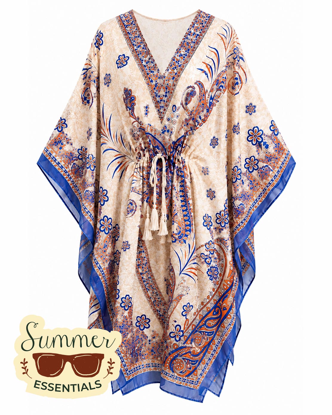Bohemian Bloom Kaftan Dress – Blue
