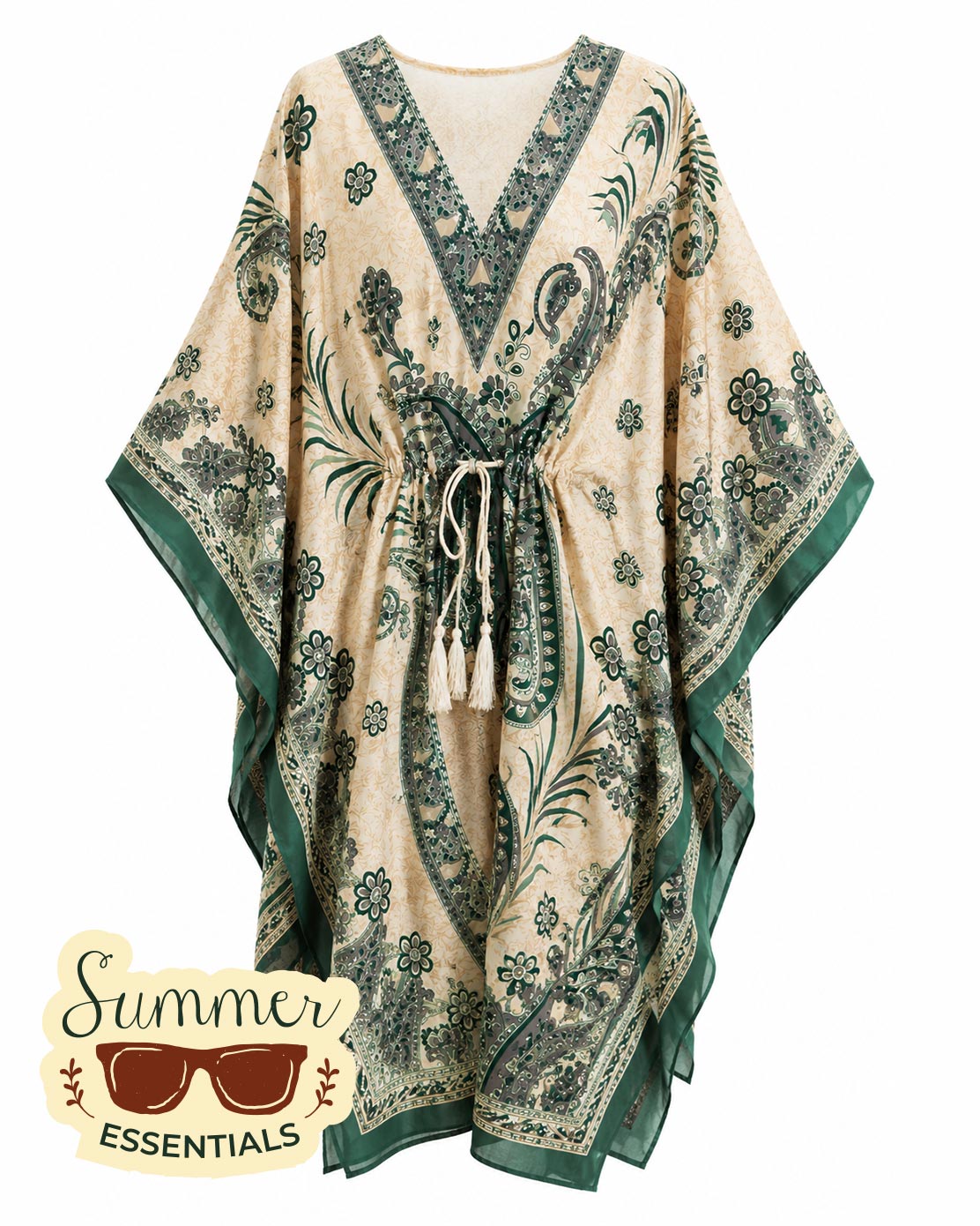 Bohemian Bloom Kaftan Dress – Green