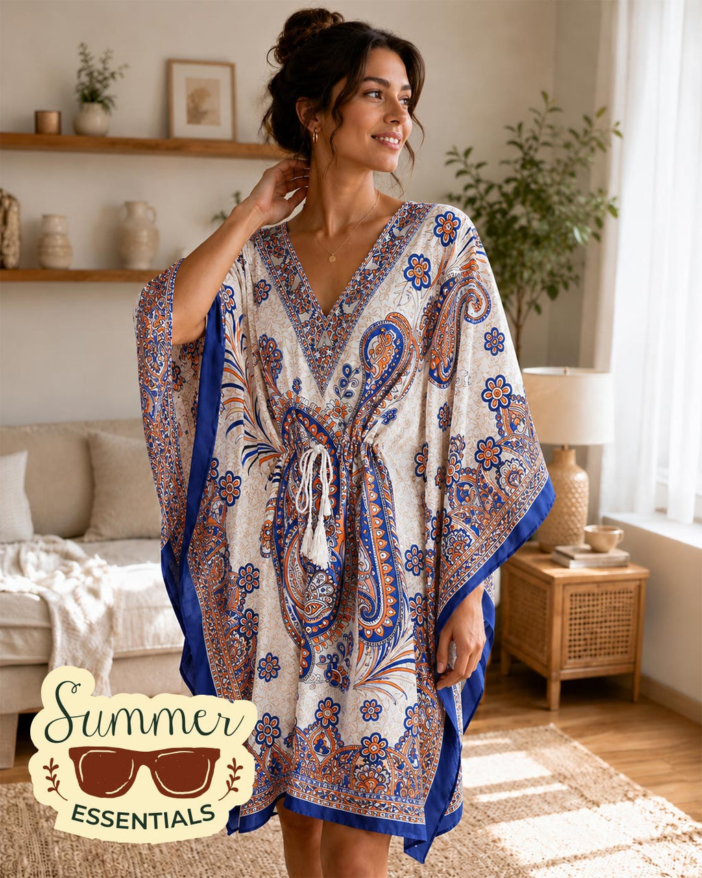 Bohemian Bloom Kaftan Dress – Orange