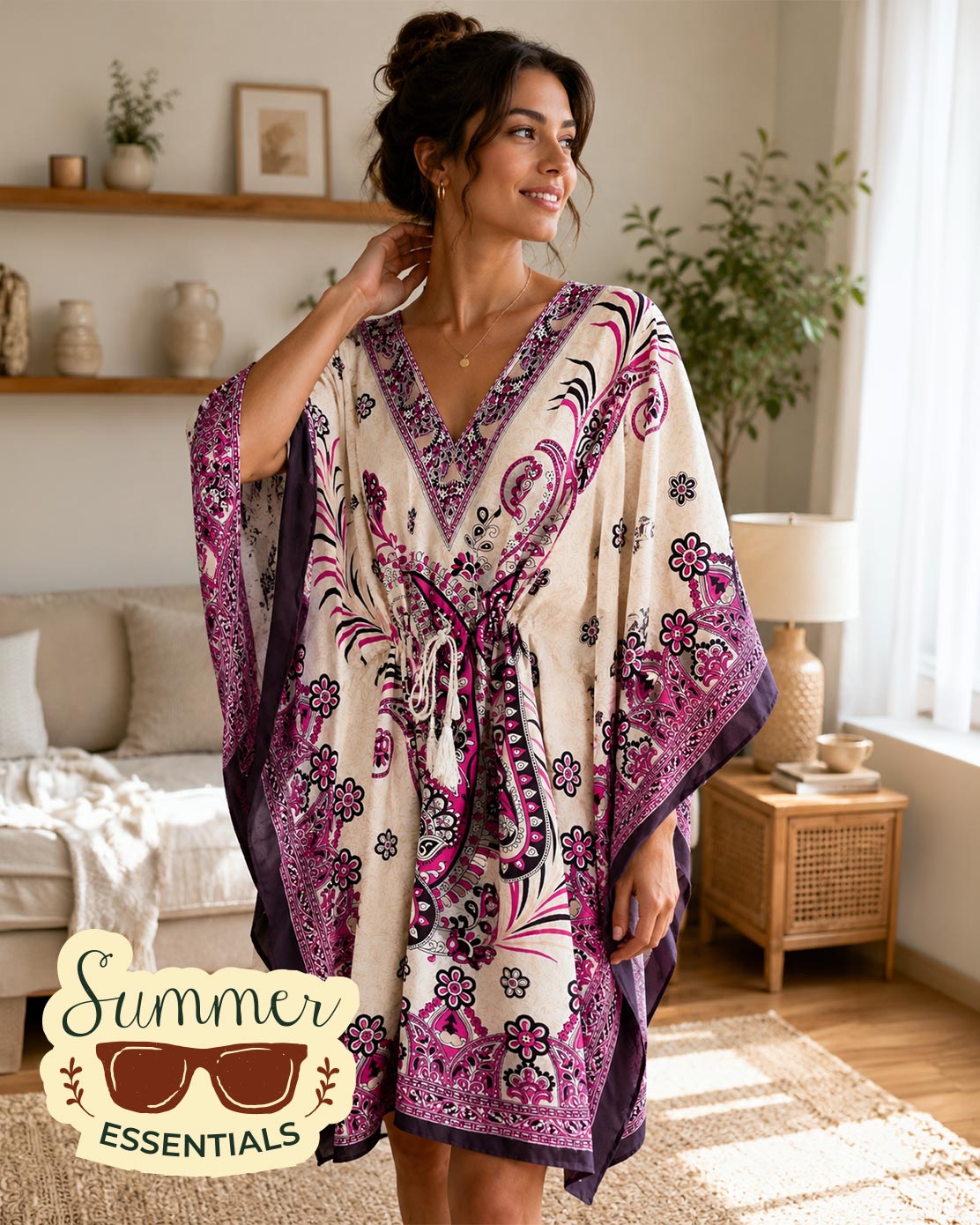 Bohemian Bloom Kaftan Dress – Purple