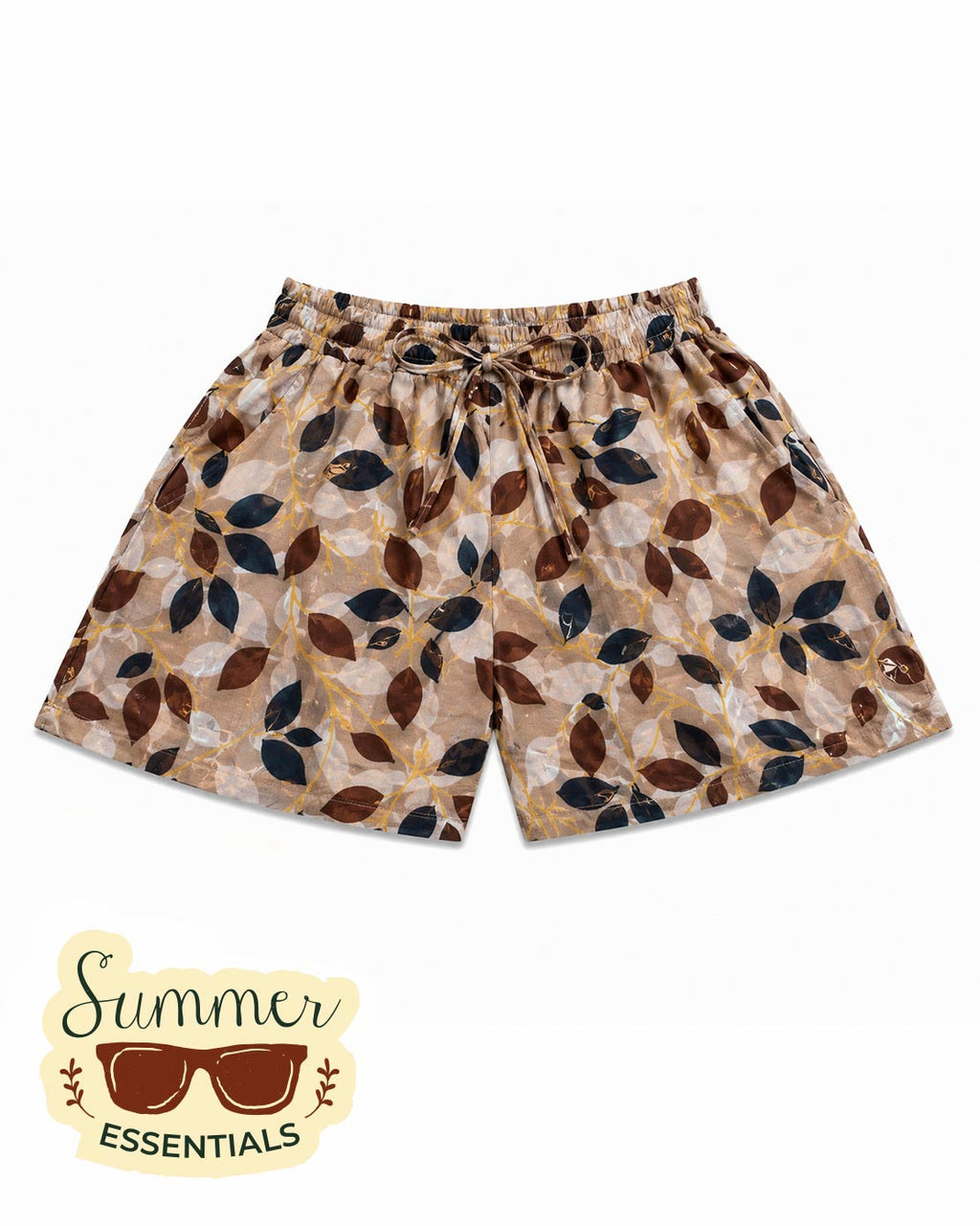 Printed Cotton Summer Shorts - Brown
