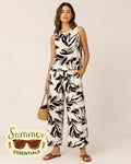 Floral Sleeveless 2 Piece Set - Brown