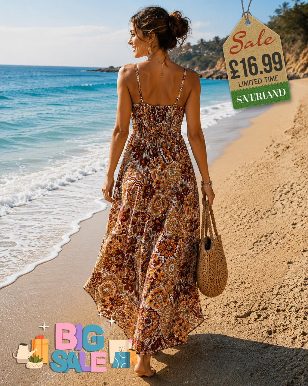 Brown Multicolour Maxi Summer Dress