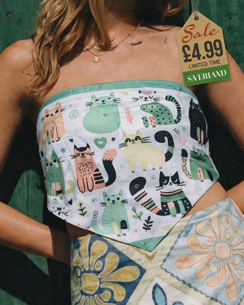 Cat Satin Scarf - Green