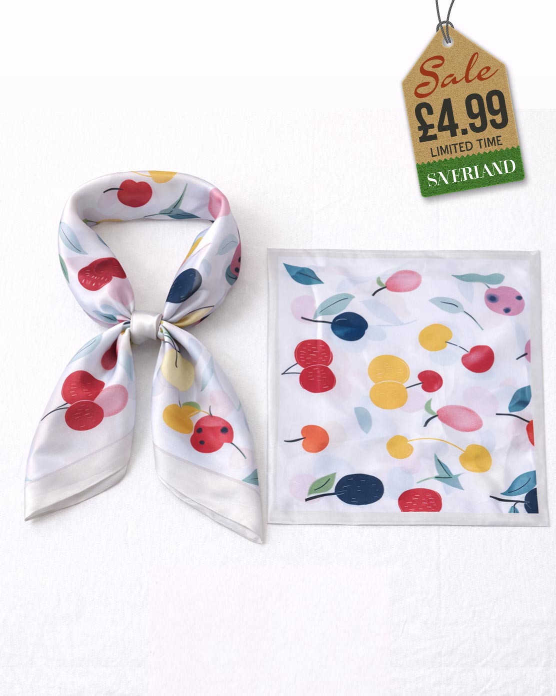 Cherry Satin Scarf - White