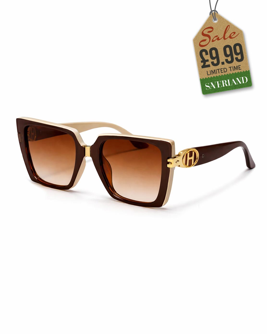 Chestnuts chocolate brown and cream two-tone oversized square sunglasses with amber gradient lenses - product view