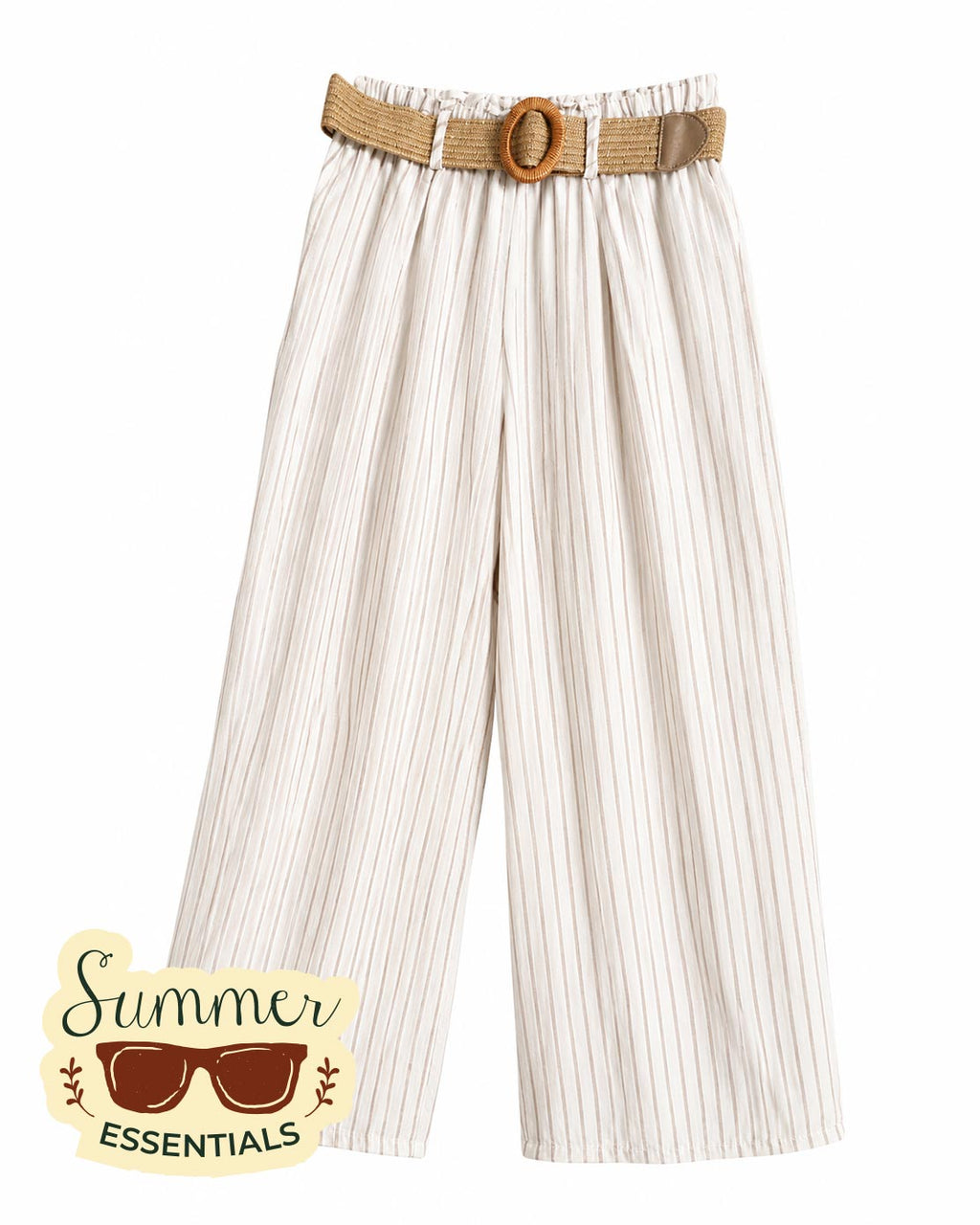 Coastal Stripe Wide Leg Pants - Beige
