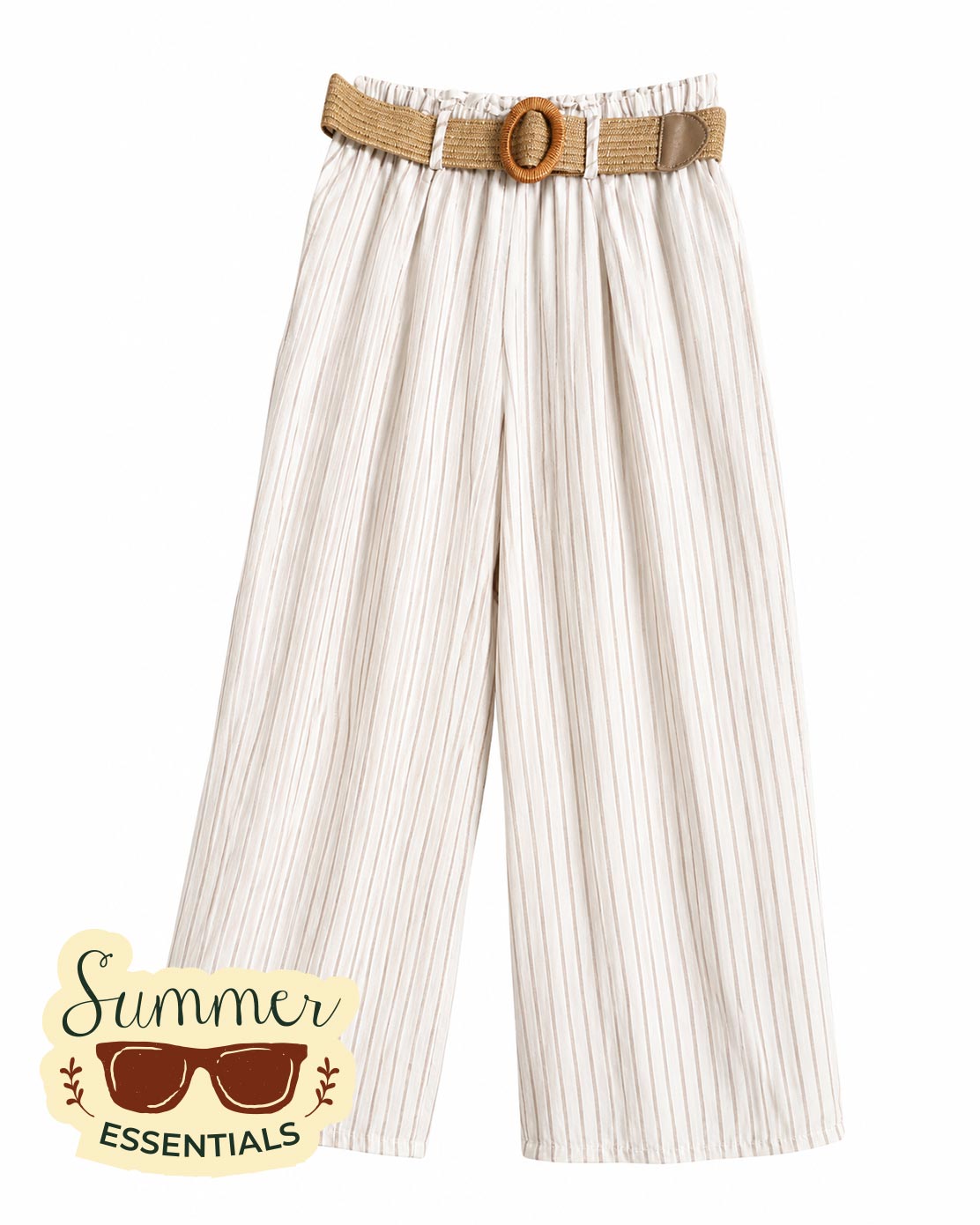 Coastal Stripe Wide Leg Pants - Beige