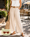 Coastal Stripe Wide Leg Pants - Beige