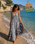 Dark Blue Paisley Backless Maxi Dress
