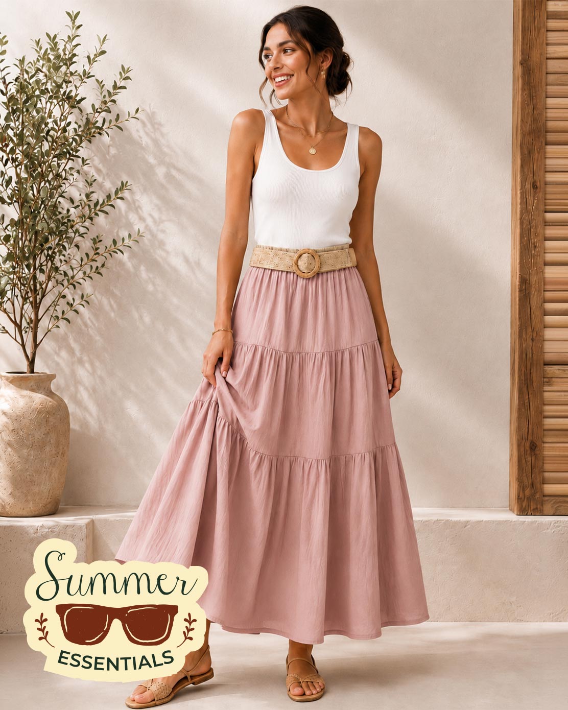 Tiered Maxi Skirt – Dusty Pink