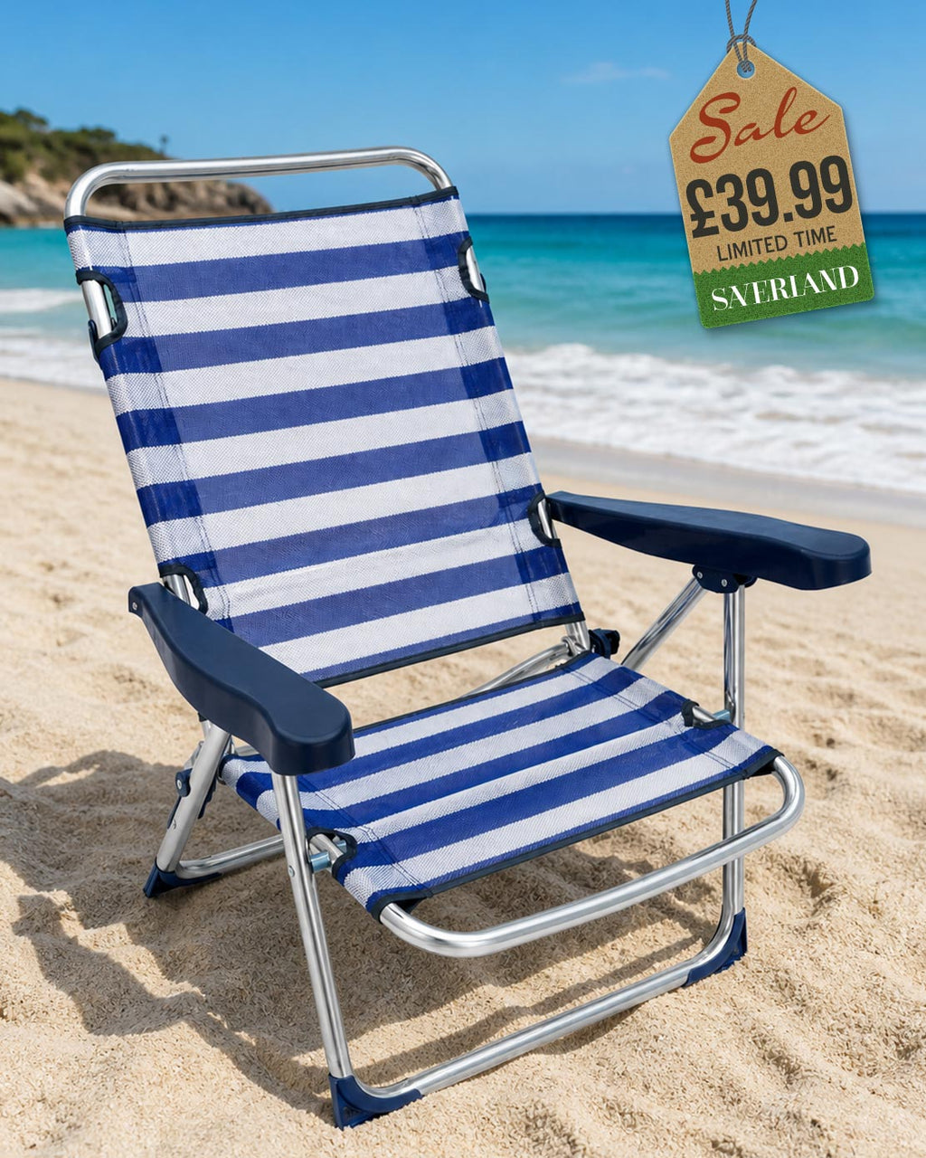 Premium Aluminium Beach Chair - Blue Strips