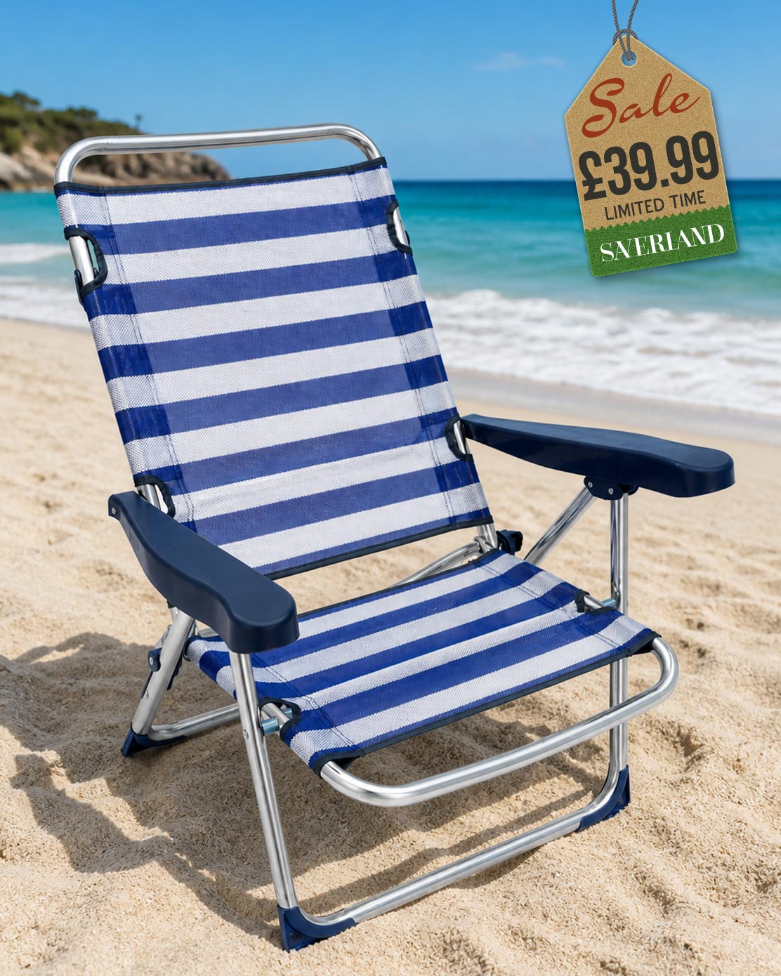 Premium Aluminium Beach Chair - Blue Strips