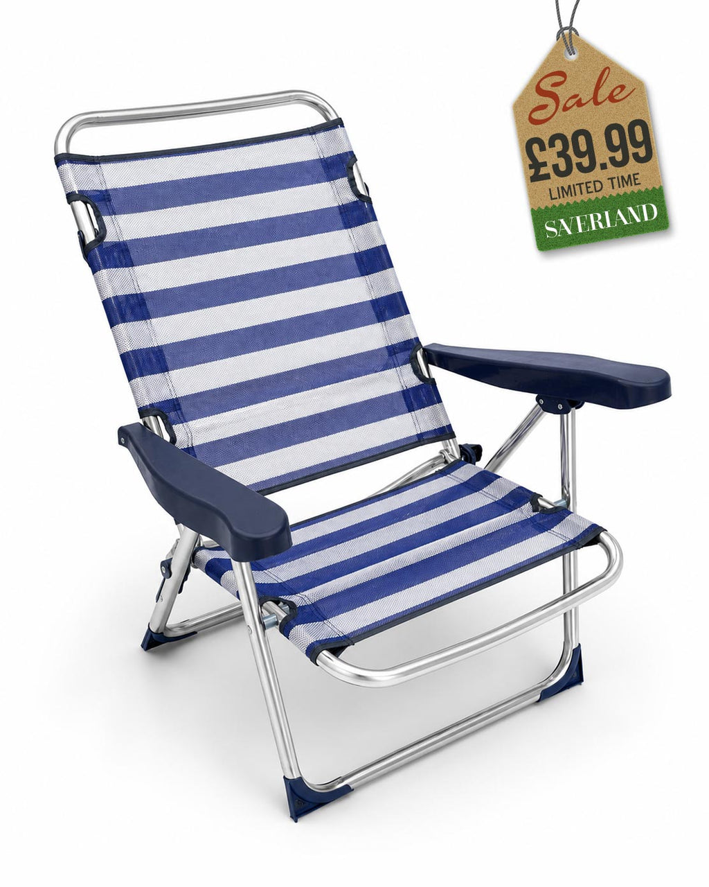 Premium Aluminium Beach Chair - Blue Strips