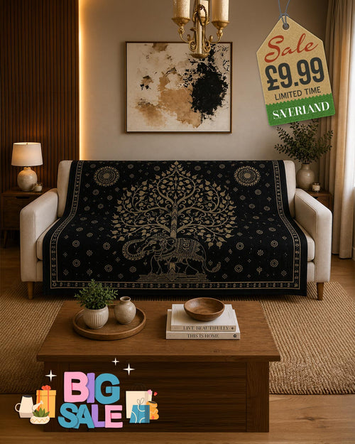 Buddha Tree Black & Light Gold Bed Throw