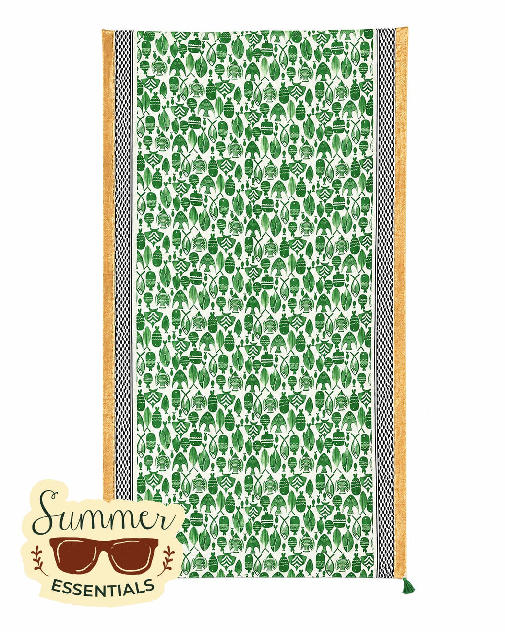 Fish & Floral Cotton Sarong – Green