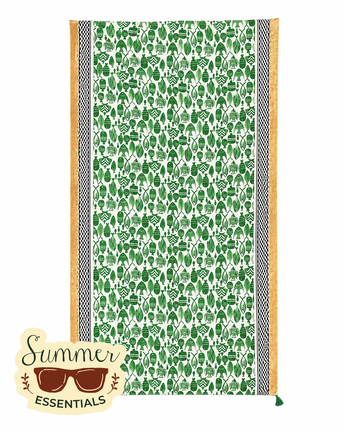 Fish & Floral Cotton Sarong – Green