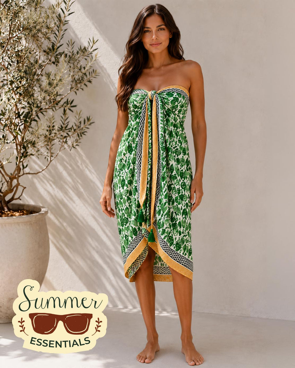 Fish & Floral Cotton Sarong – Green