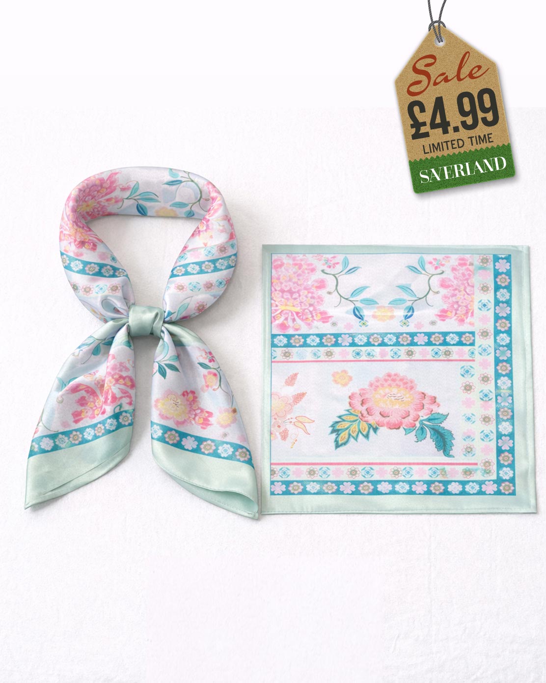 Flower Satin Scarf - Green