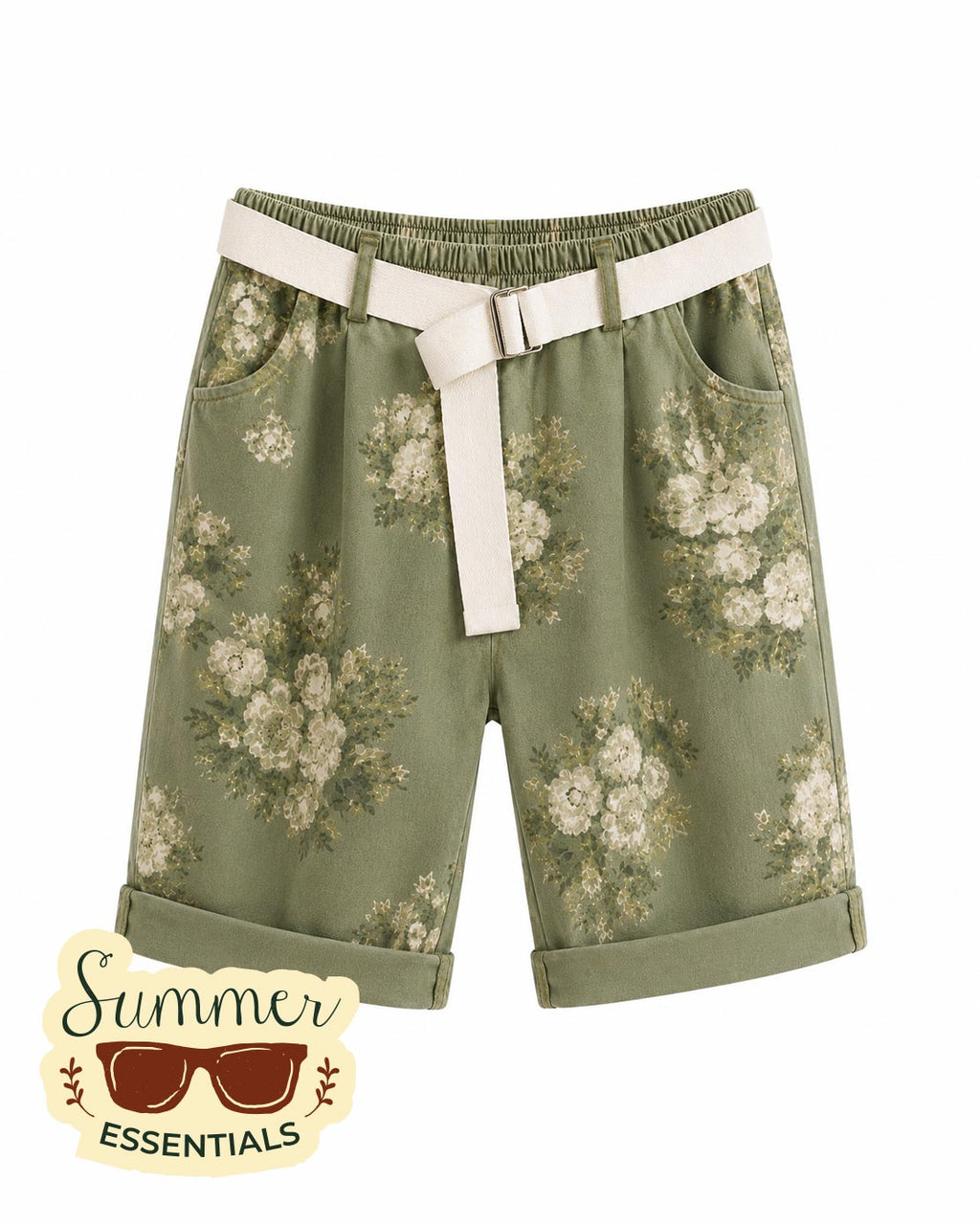 Vintage Bloom Relaxed Shorts – Sage Green