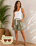 Vintage Bloom Relaxed Shorts – Sage Green