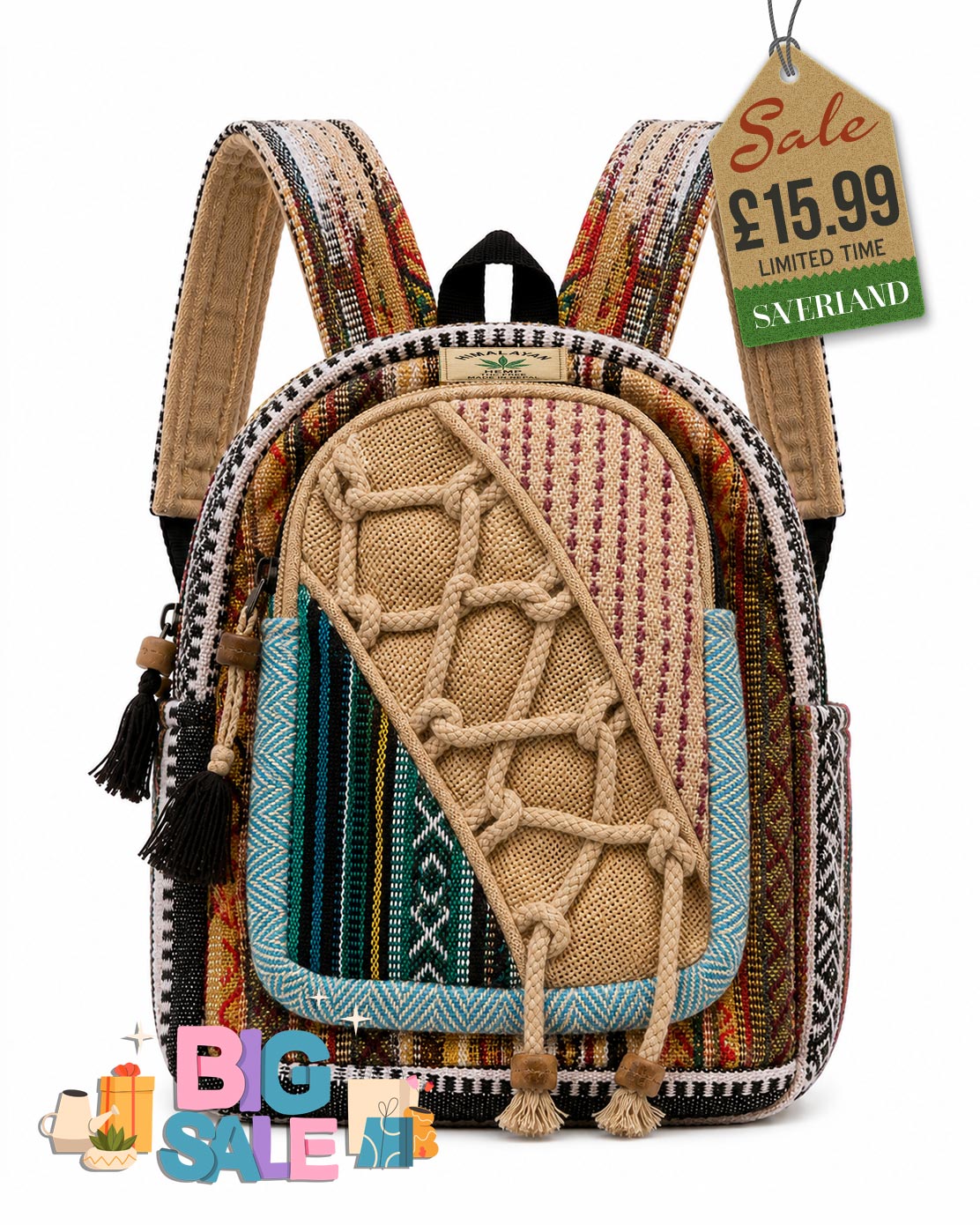 Handmade Himalayan Woven Mini Backpack - Blue