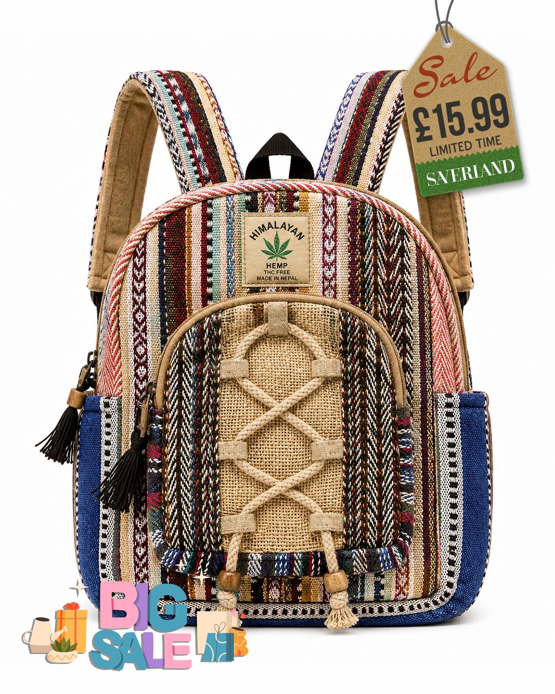 Handmade Himalayan Woven Mini Backpack - Navy Blue