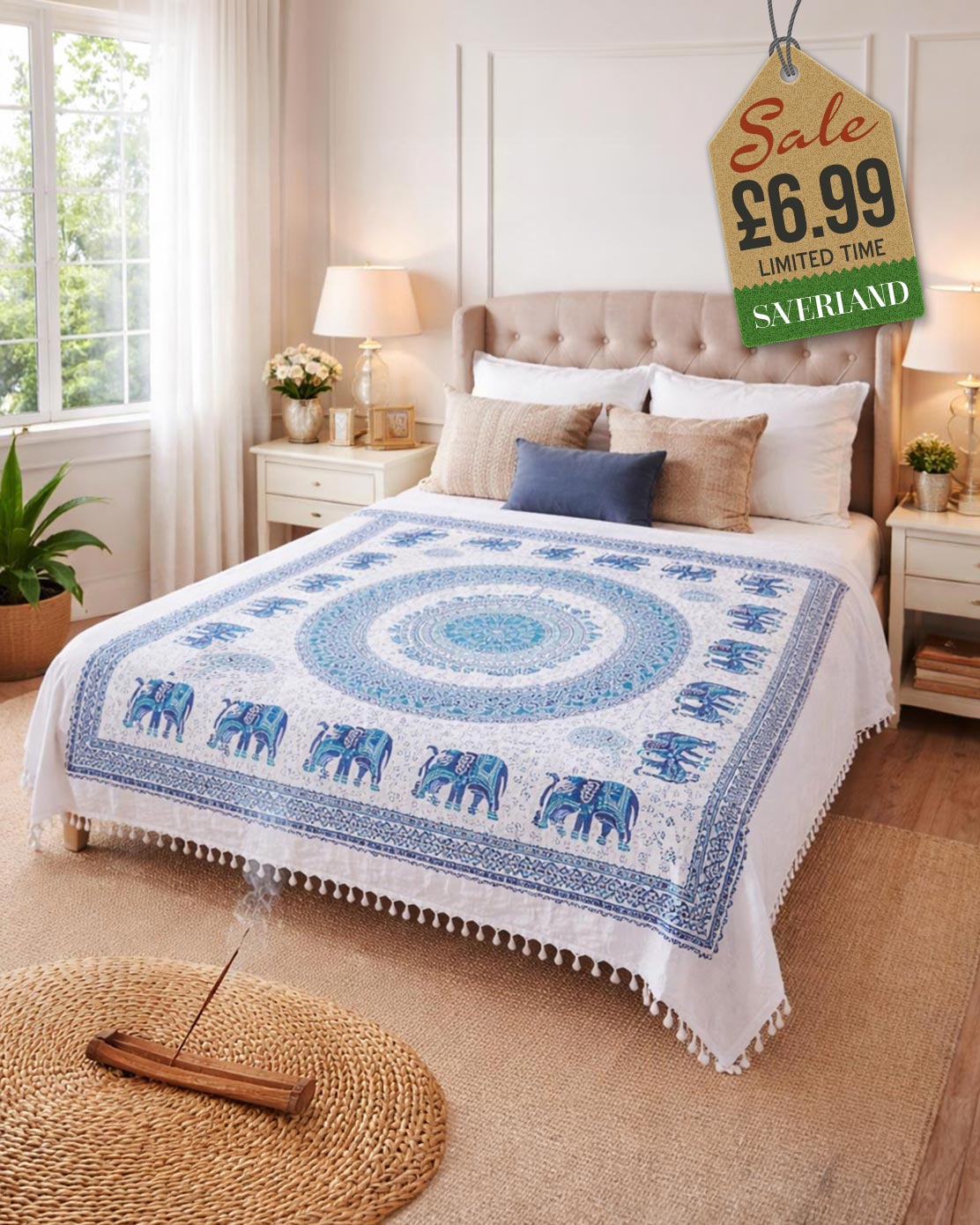 Mandala Lucky Elephant Throws - White