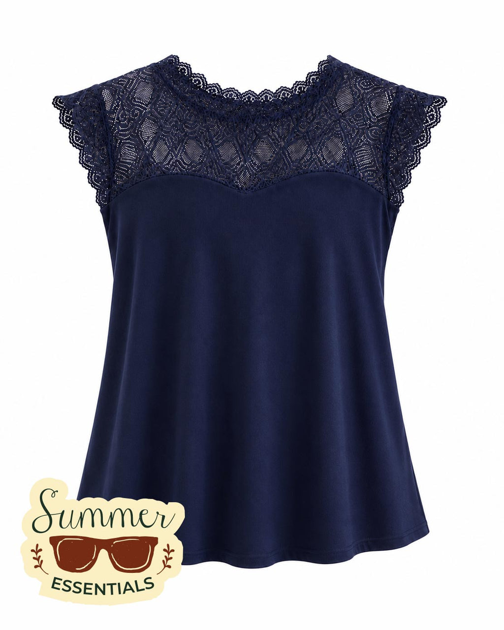 Elegant Lace Detail Top - Navy Blue