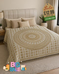 Old Gold & White Mandala Elephant Bed Throw