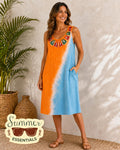 Bloom Short Dress – Orange & Blue