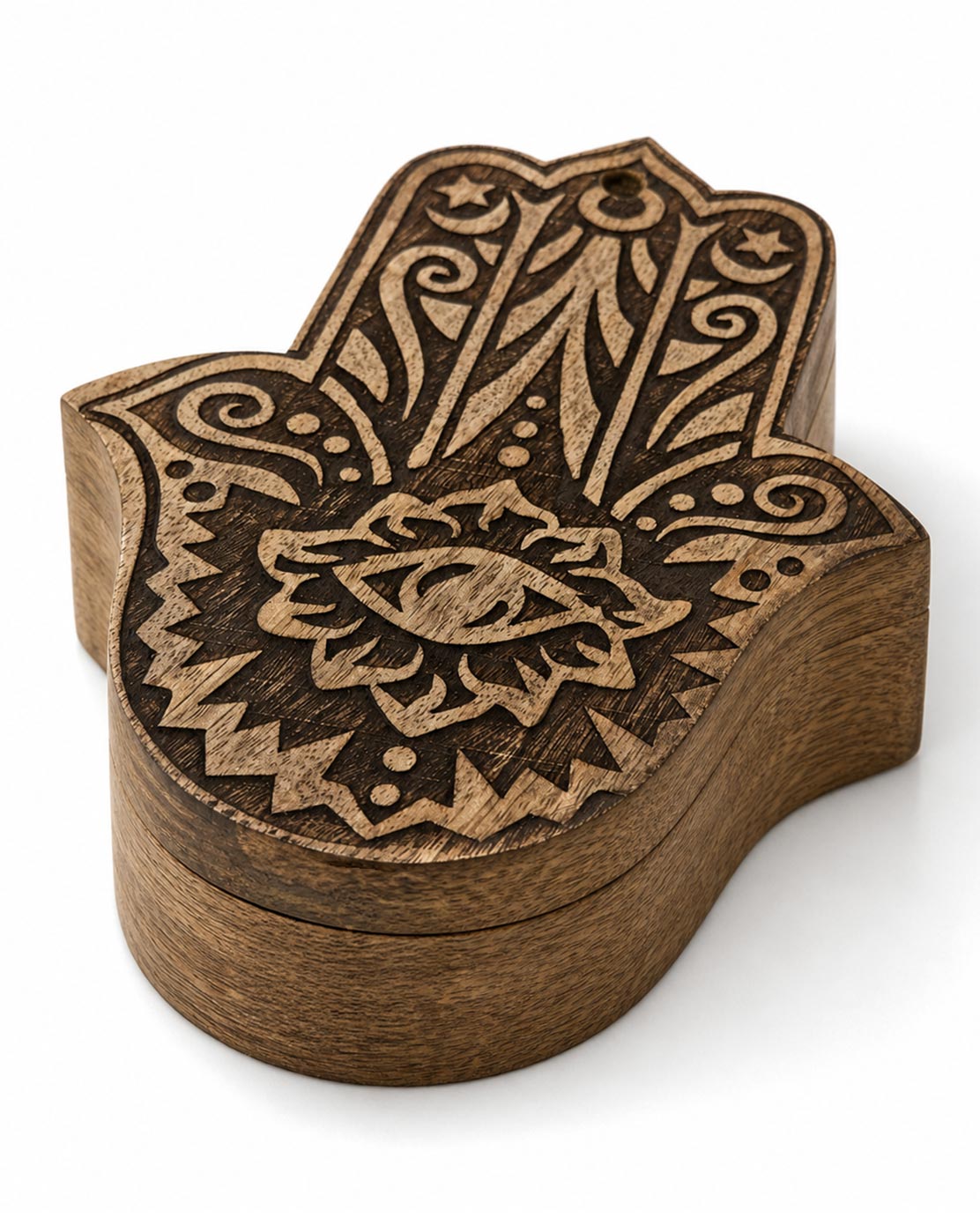 Hand-Carved Hamsa Wooden Box – Decorative Storage