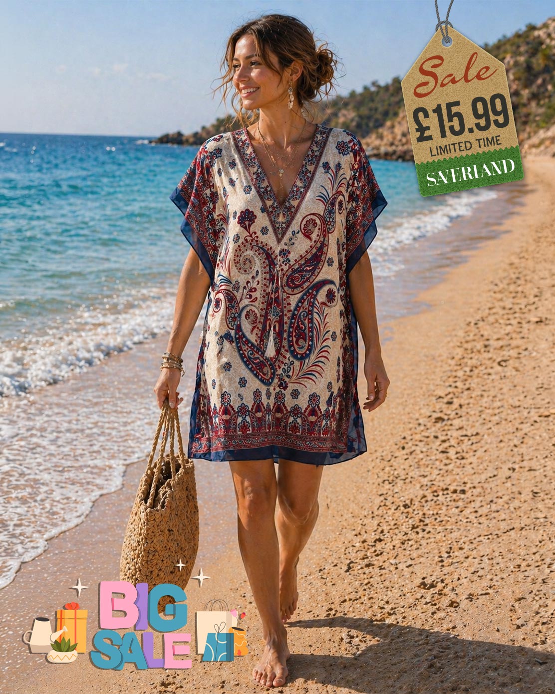 Boho Paisley Print Beach Cover-Up