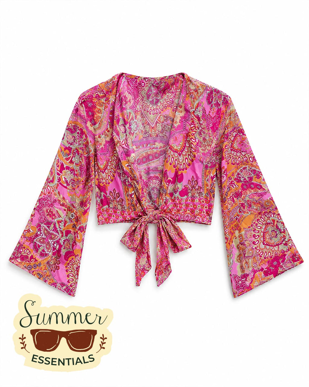 Paisley Tie Front Crop Top - Red