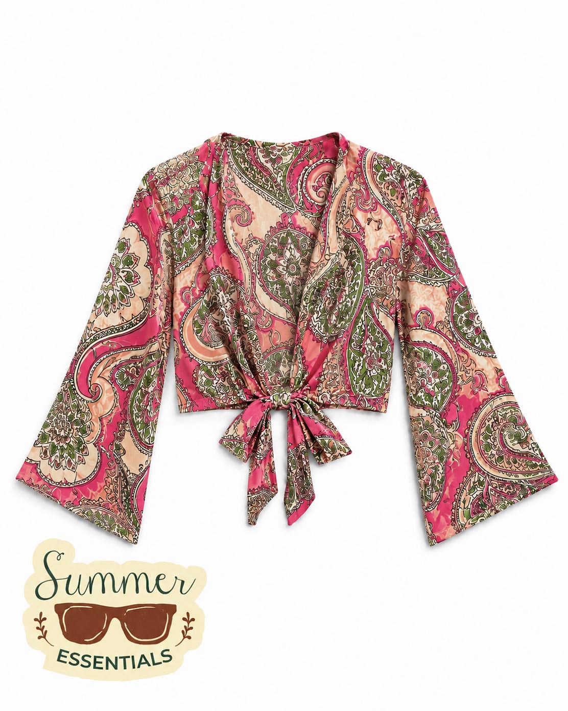 Paisley Tie Front Crop Top - Pink