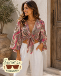 Paisley Tie Front Crop Top - Pink