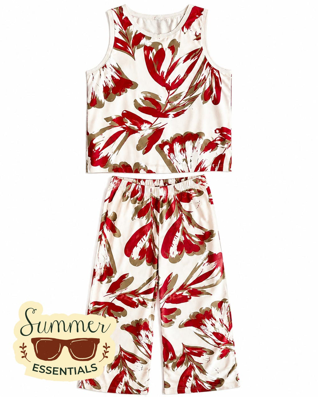 Floral Sleeveless 2 Piece Set XL - Red