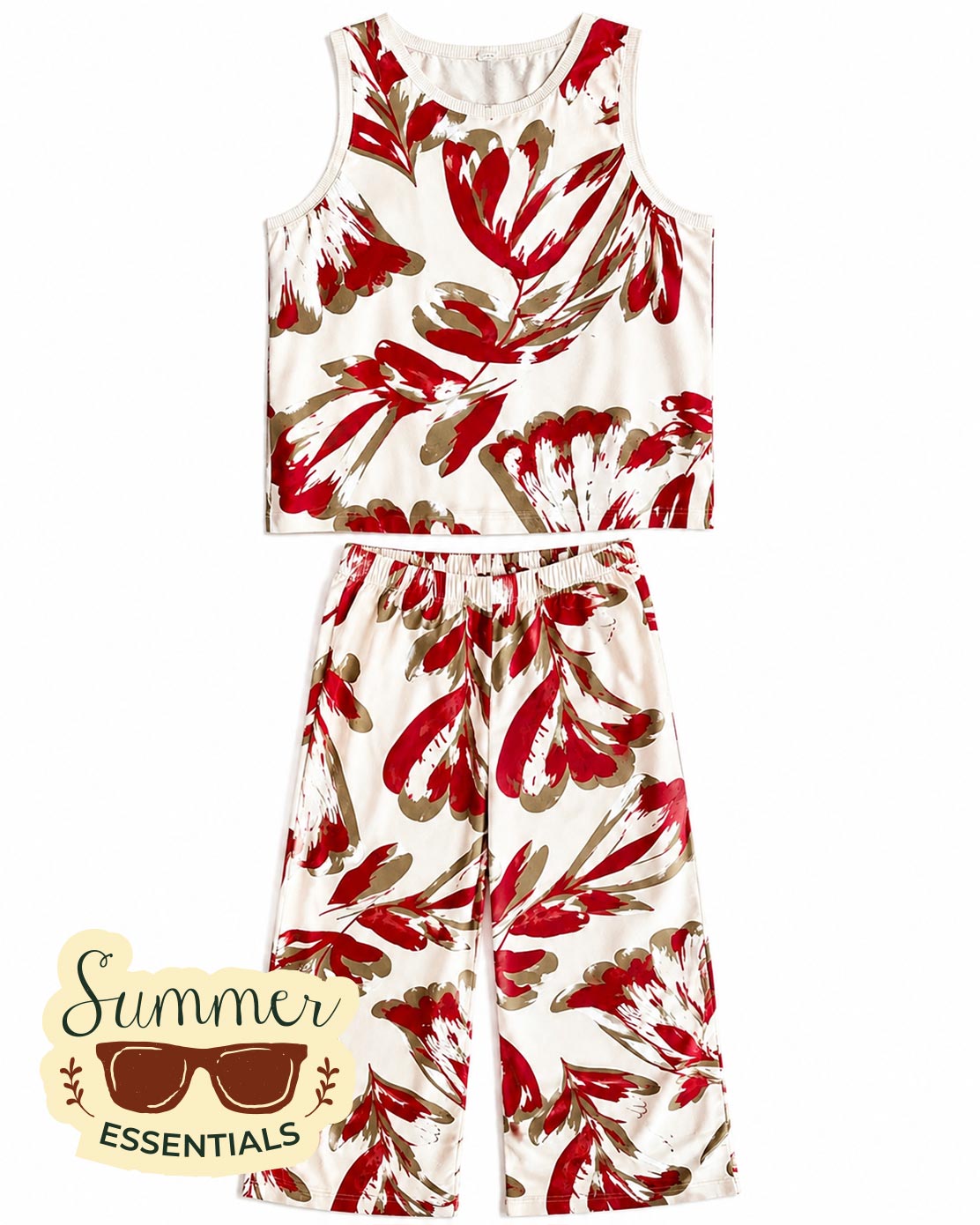 Floral Sleeveless 2 Piece Set XL - Red