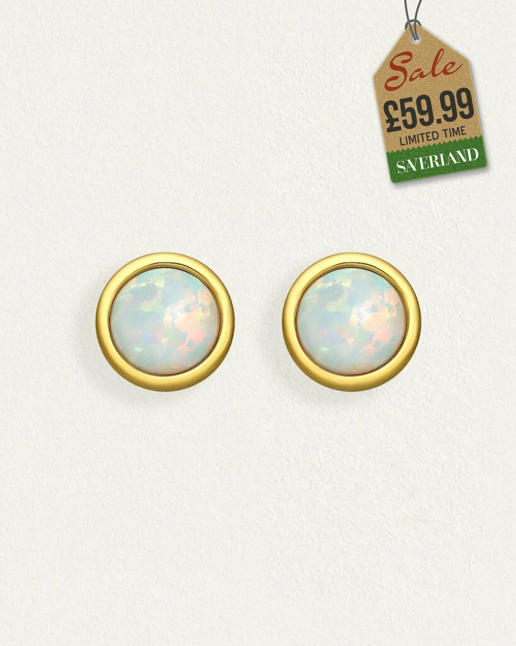 Golden Opal Micron 18K Gold Push-back Earrings Decorated with Lab-created Opal