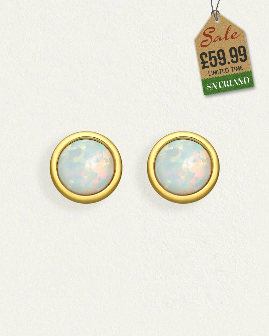 Golden Opal Micron 18K Gold Push-back Earrings Decorated with Lab-created Opal