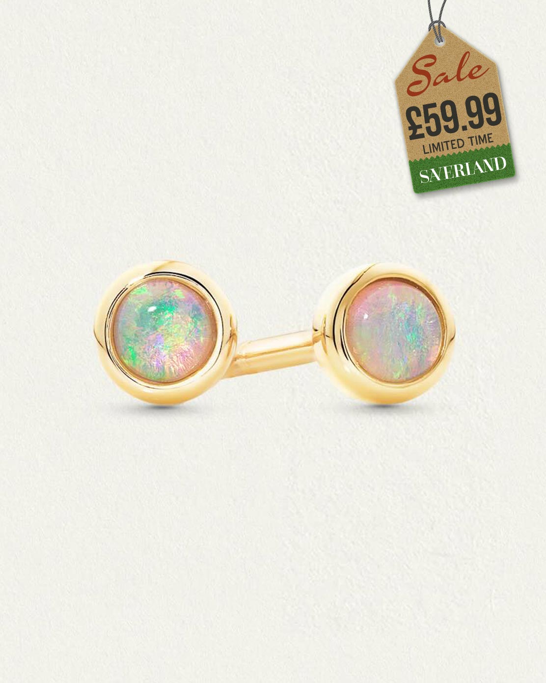 Golden Opal Micron 18K Gold Push-back Earrings Decorated with Lab-created Opal
