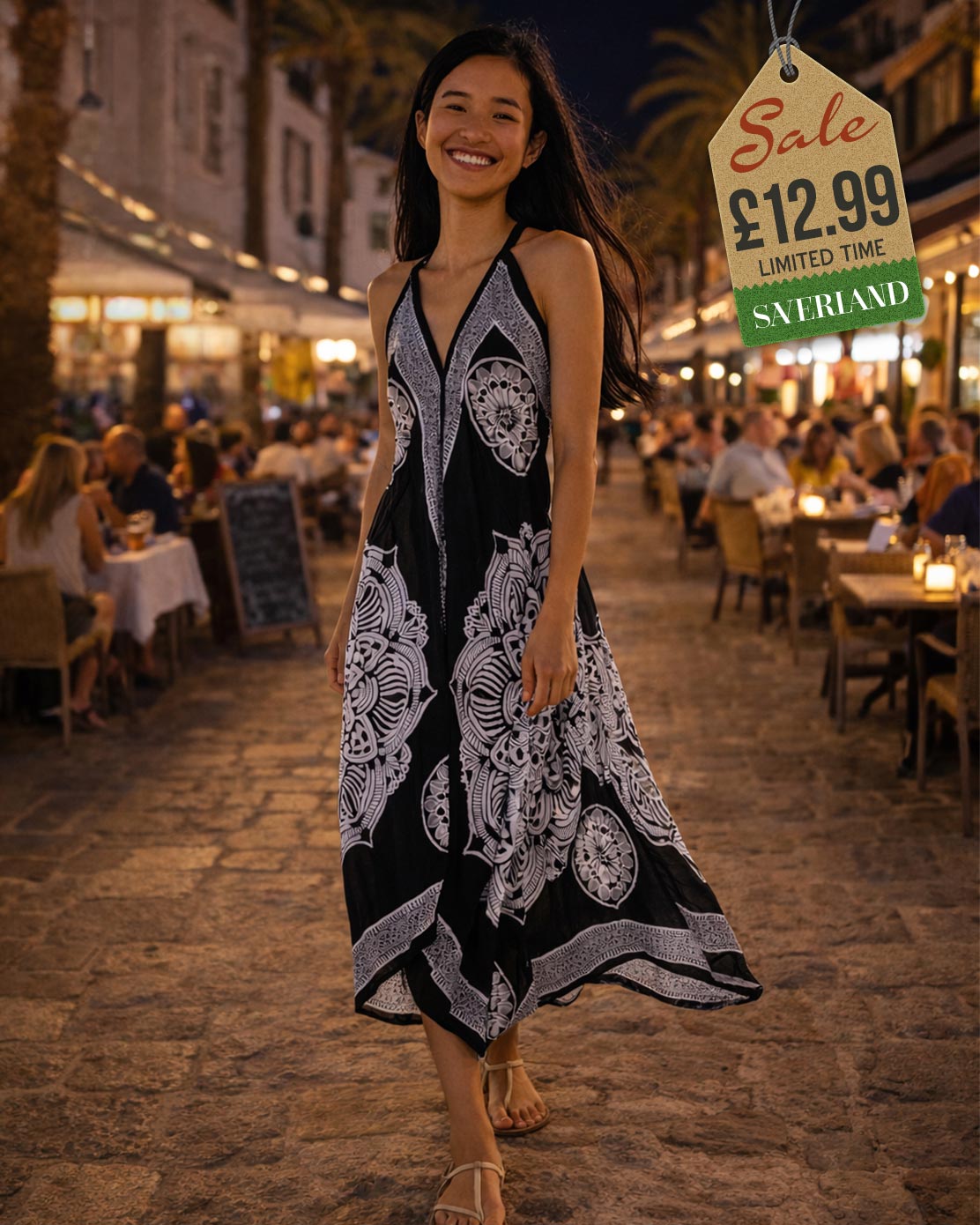 Black Mandala Hanky-Hem Dress
