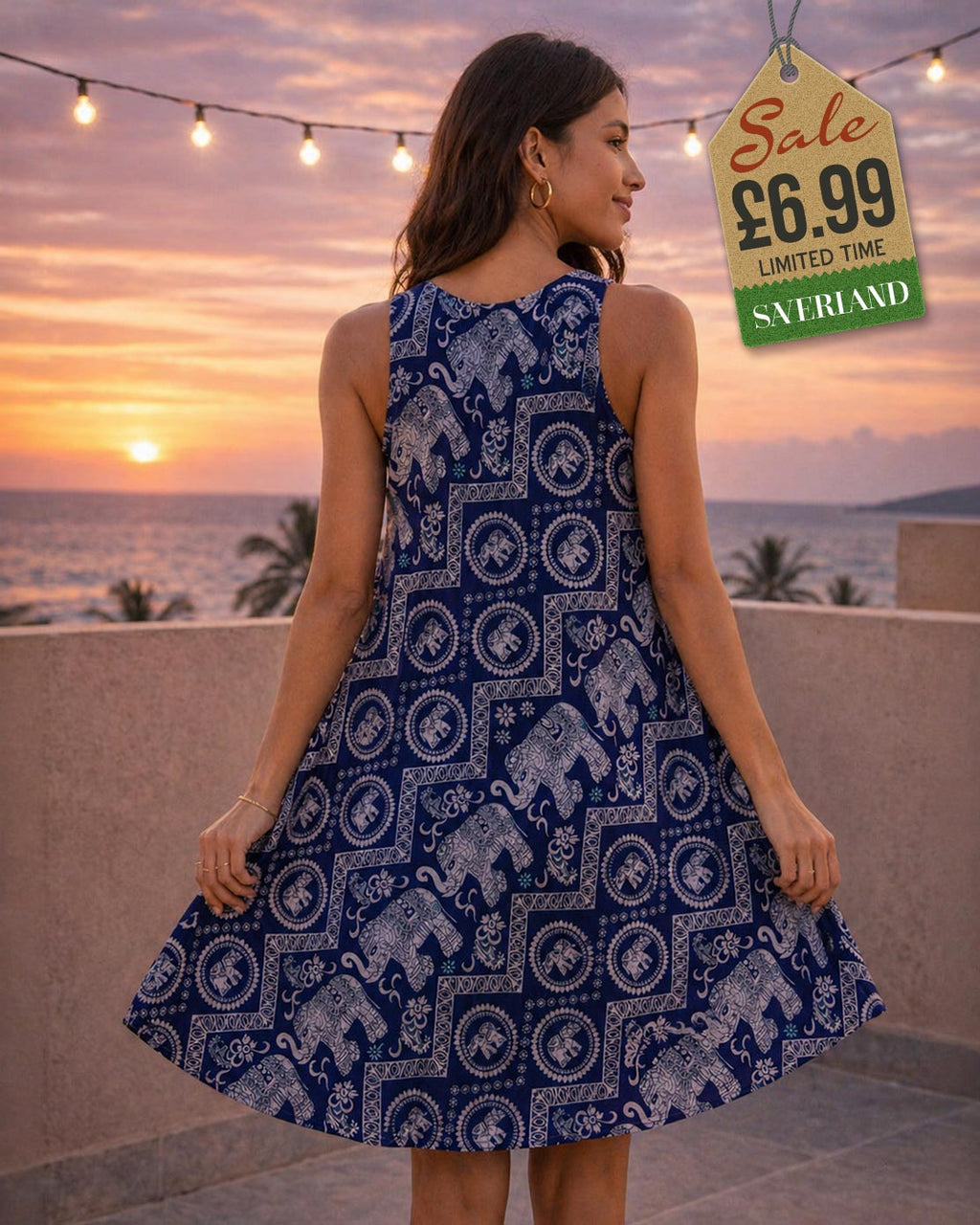 Lucky Elephant Short Dress - Navy